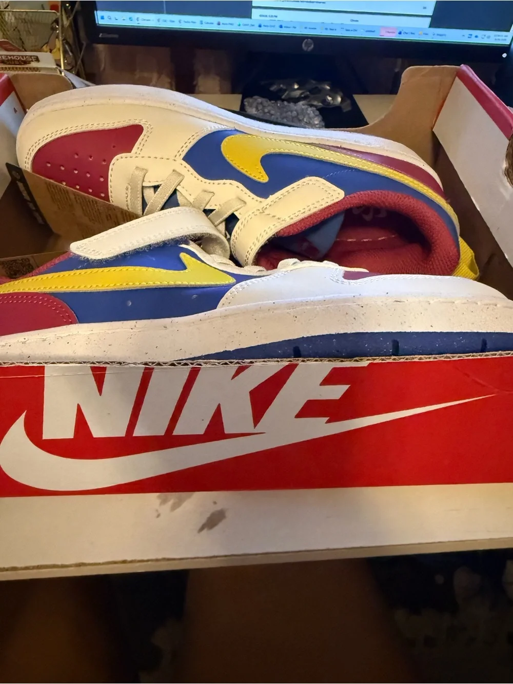 Kids Colorblock Sneakers with Hook-and-Loop Strap — White, Pink, Blue & Yellow